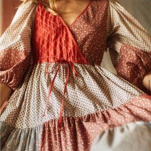 Christy Dawn Gina Dress in Heirloom Patchwork color-blocked rust (L)